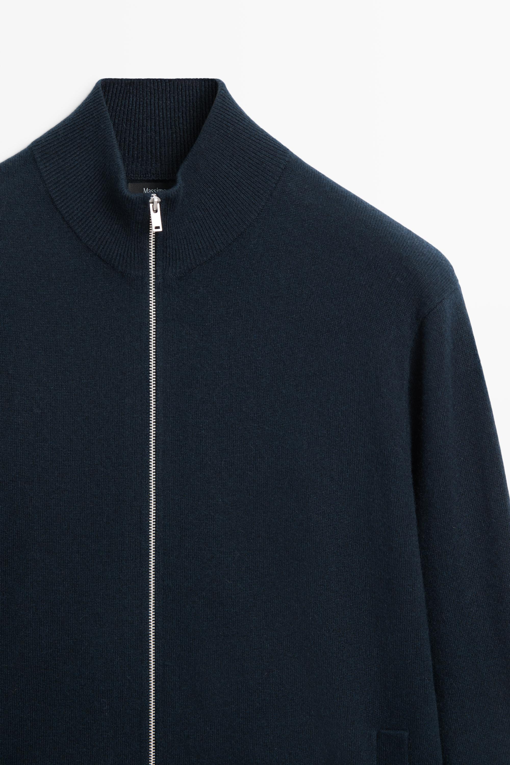 100% cashmere zip-up knit cardigan - Navy blue | ZARA Canada