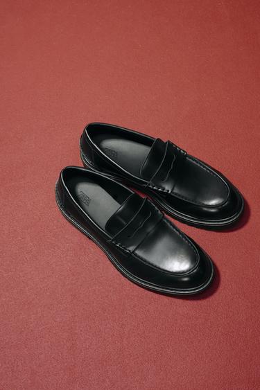 Zara 寬飾帶正裝樂福鞋 - 黑色