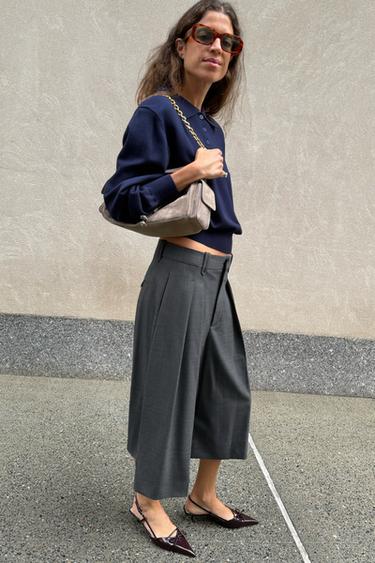 POLO EN MAILLE AVEC ÉPAULETTES - Bleu de Zara