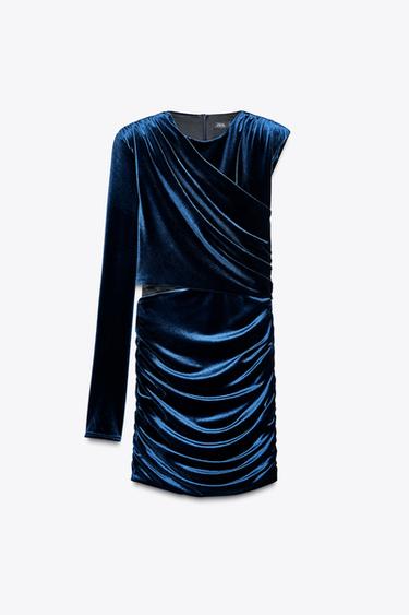 VELVET CUT OUT DRESS - Navy blue by Zara