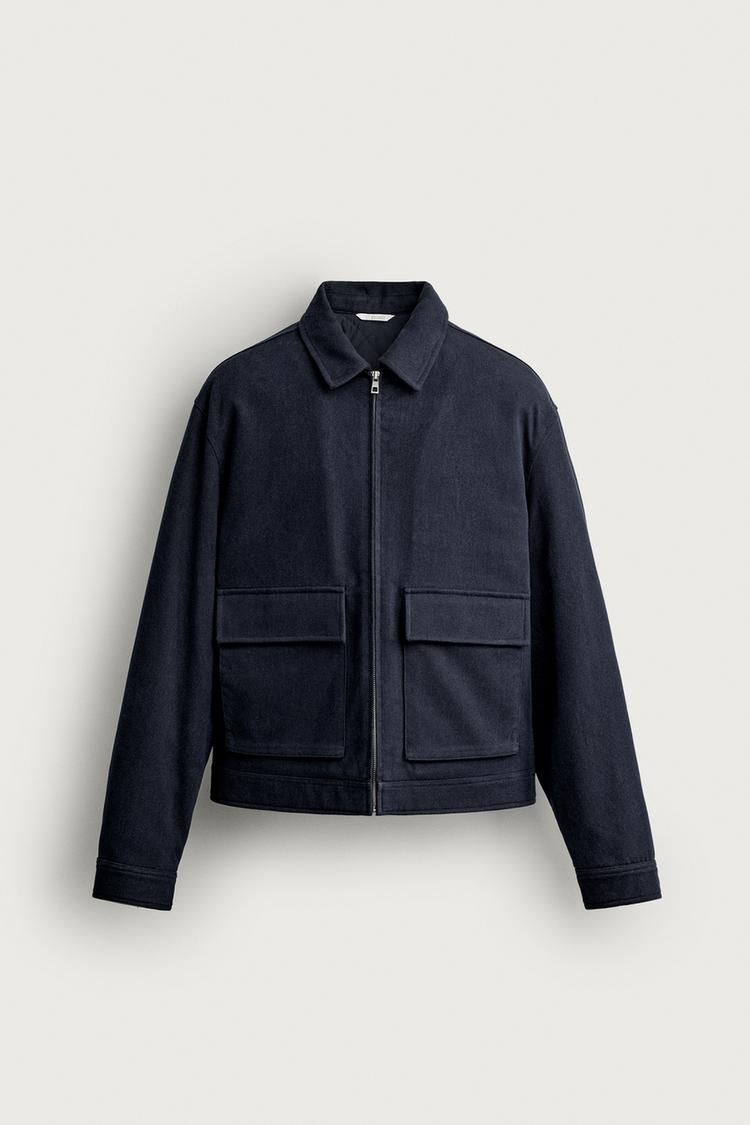 PADDED LYOCELL AND COTTON JACKET — Navy blue