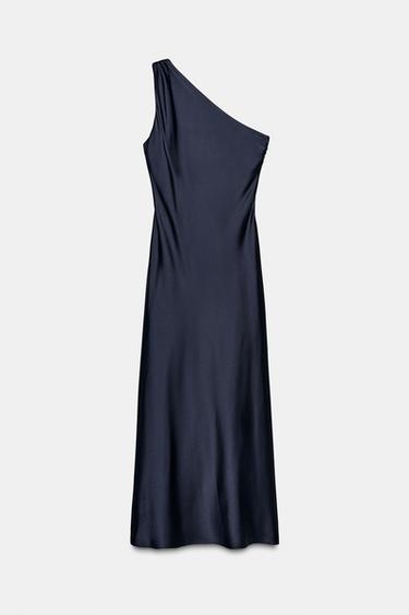 ASYMMETRIC SATIN MIDI DRESS - Navy blue by Zara - Image 0