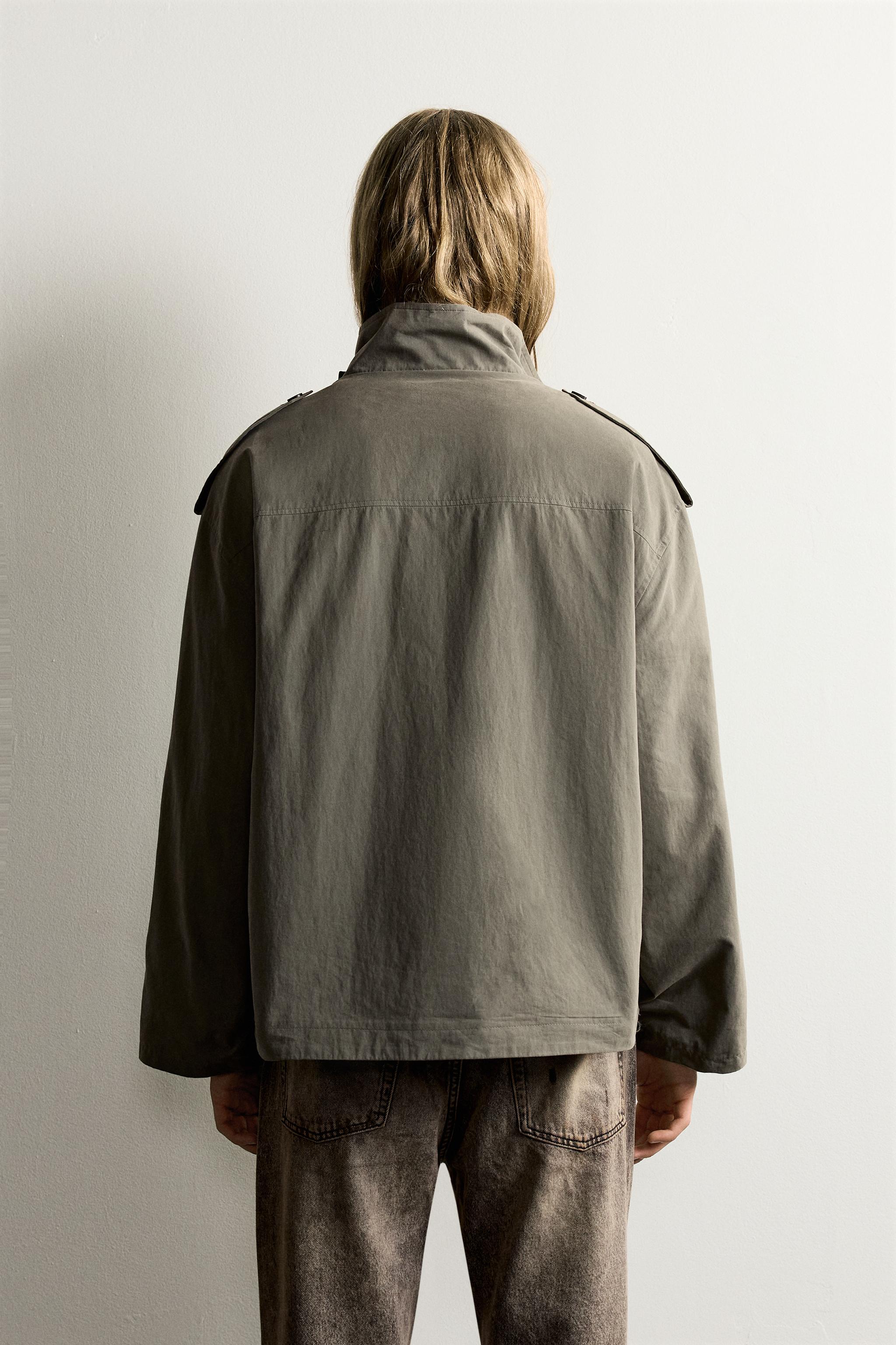 TECHNICAL CROPPED FIT TRENCH COAT — Grey (alternate view)