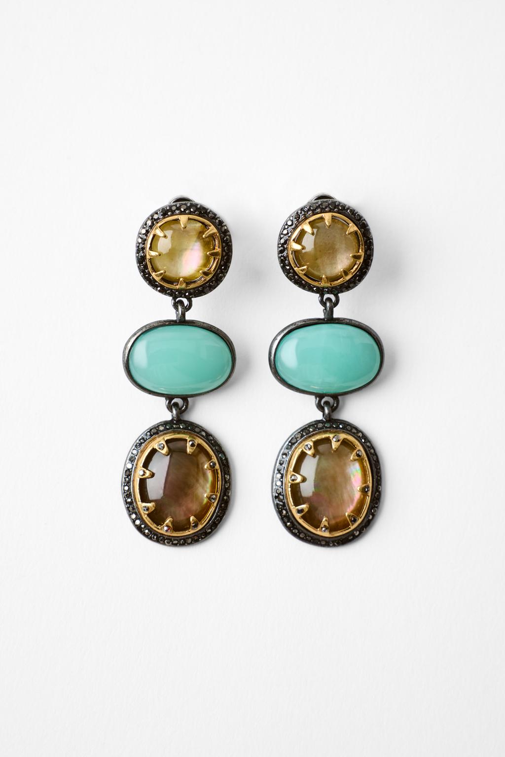 TRIPLE STONE AND RHINESTONE EARRINGS