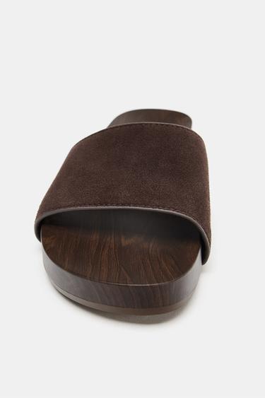 SANDALES PLATES EN CUIR - Marron de Zara - Image 3