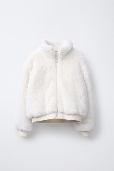 Zara FAUX FUR BOMBER JACKET - Ecru - Image 0