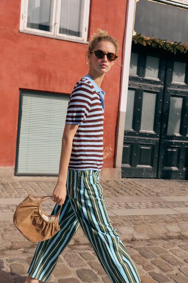 POLO EN MAILLE À RAYURES - Bleu / Blanc de Zara - Image 4