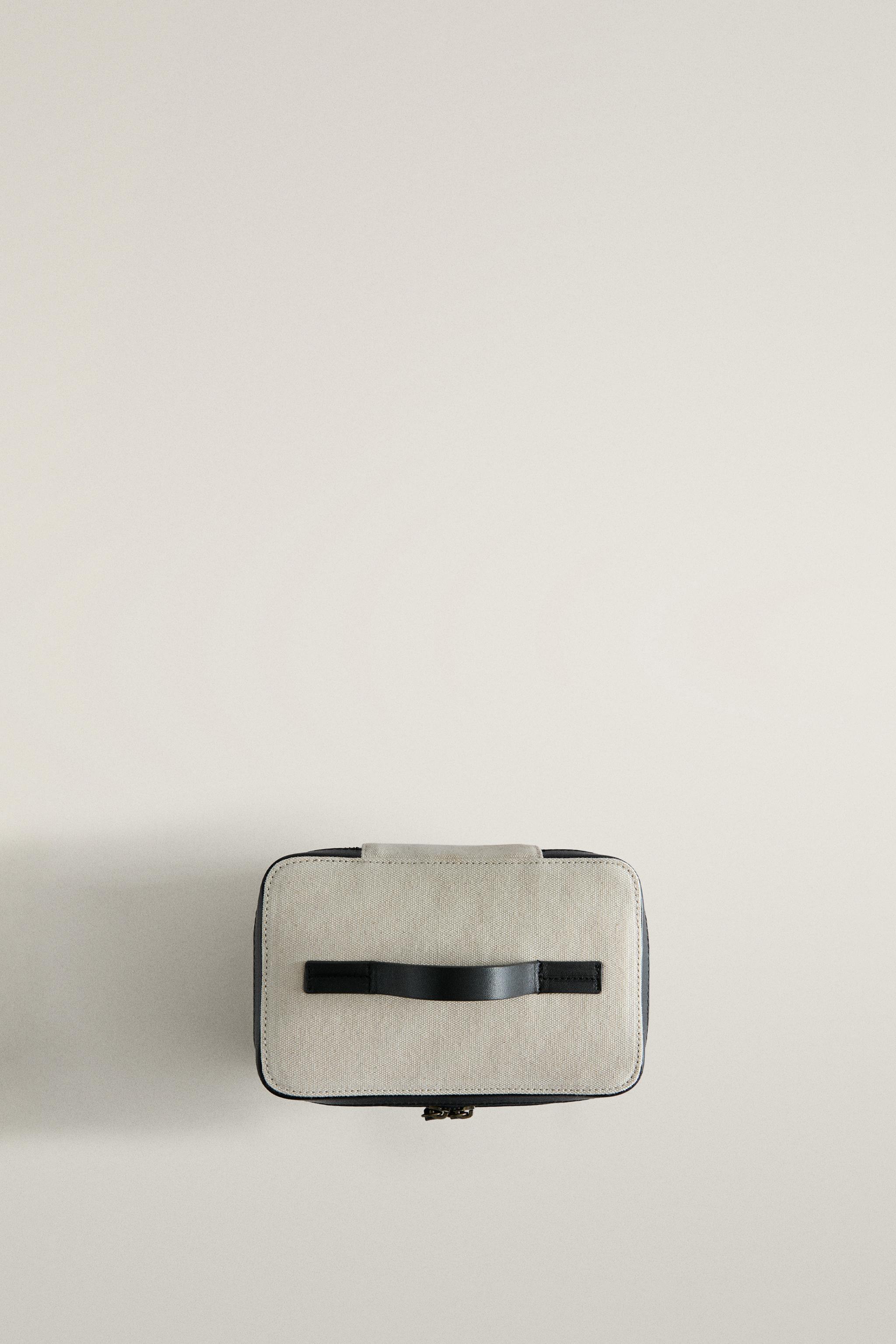 RIGID CANVAS AND LEATHER MAKEUP BAG