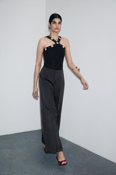 FLORAL STRETCH HALTER BODYSUIT - Black by Zara