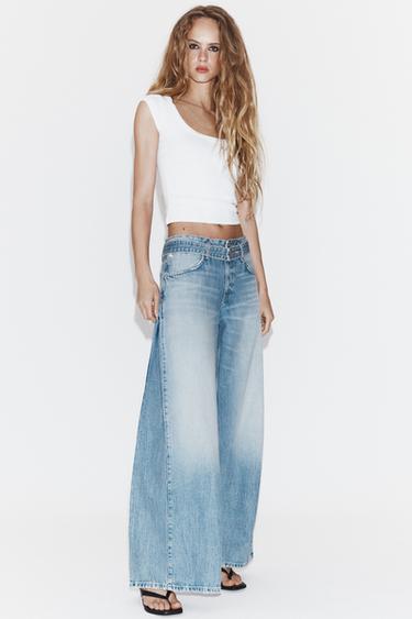 TRF MID-WAIST BELTED JEANS - Light blue by Zara