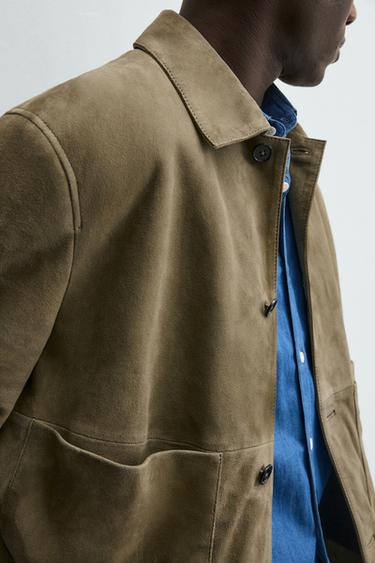 BLOUSON EN CUIR À POCHES - Vert de Zara - Image 5