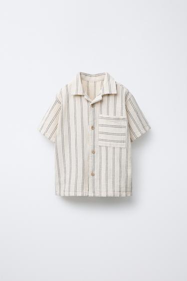 TEXTURED STRIPED SHIRT - Ecru / Black by Zara - Image 0