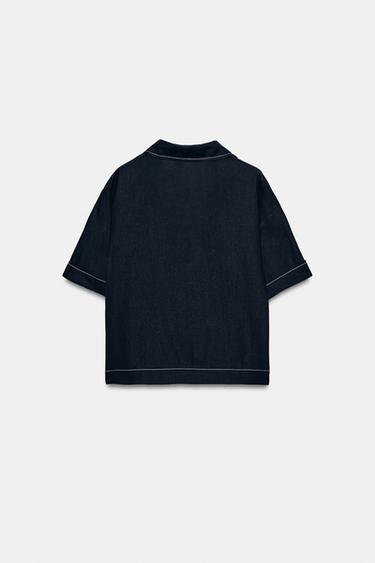 TOP LISERÉS CONTRASTÉS AVEC LIN - Bleu marine de Zara - Image 5
