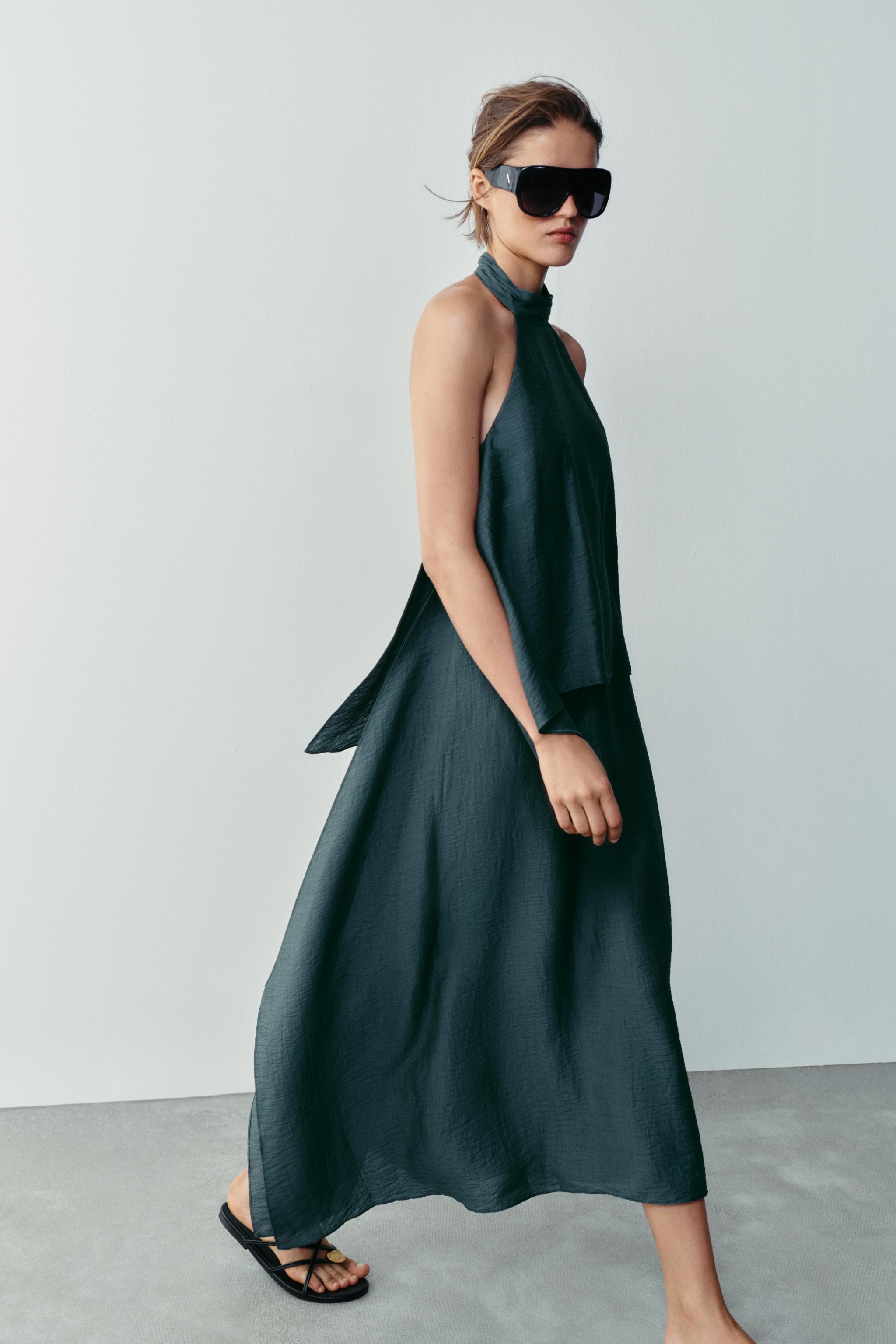 LINEN HALTER MIDI DRESS