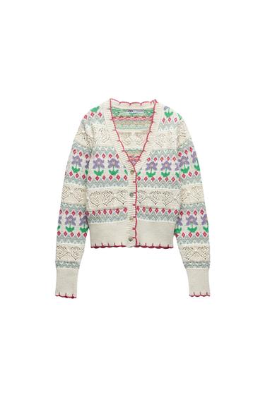 FLORAL JACQUARD KNIT CARDIGAN
