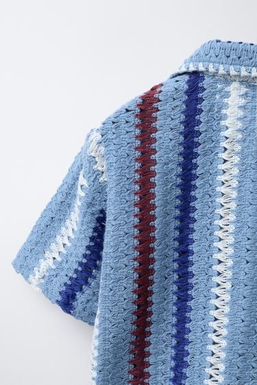STRIPED CROCHET KNIT SHIRT - Light blue by Zara - Image 3