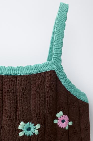 KNIT CROP TOP WITH FLORAL EMBROIDERY - Chocolate by Zara - Image 2