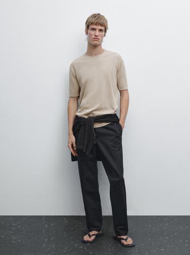 Camiseta punto 100% algodón - Beige de Zara