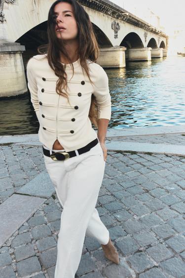 JACKET WITH FROG FASTENING — Oyster-white 1