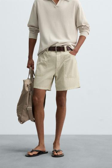 WASHED COTTON BERMUDA SHORTS - Light beige by Zara - Image 1