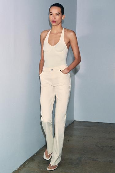 Zara ZW COLLECTION MID-RISE BOOTCUT JEANS - Ecru