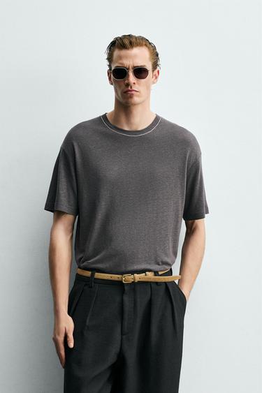T-SHIRT LIN ET VISCOSE - Gris foncé de Zara
