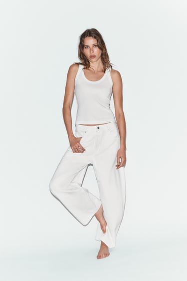 TRF BALLOON MID-WAIST JEANS - Oyster-white by Zara