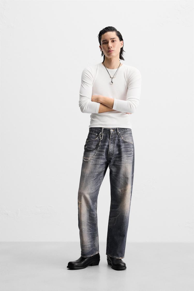 WASHED PRINT BAGGY FIT JEANS - Blue | ZARA Ireland