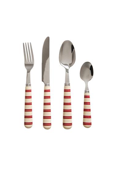 4-PIECE CUTLERY SET WITH STRIPED HANDLE - Red by Zara