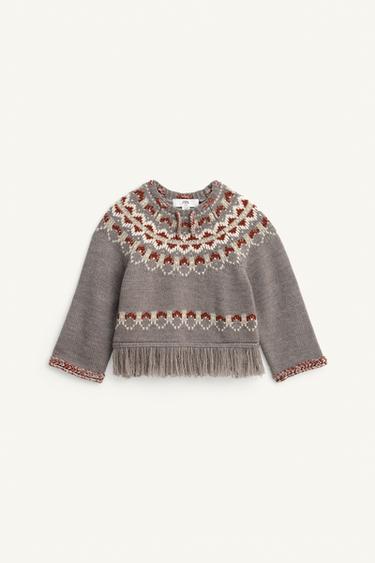 JERSEY PONCHO FLECOS CON LANA LIMITED EDITION  - Gris vigoré de Zara