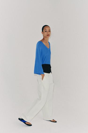 LOOSE-FIT V-NECK KNIT JUMPER - Bluish by Zara - Image 4