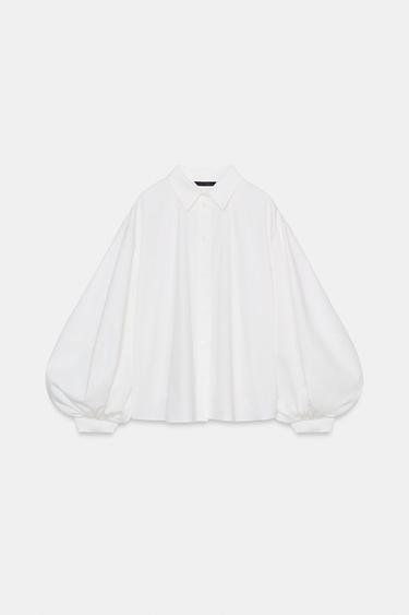 Zara PUFF SLEEVE POPLIN SHIRT - Oyster-white