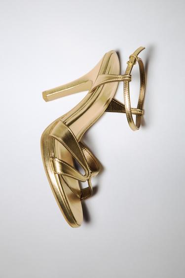 Zara METALLIC EFFECT HEELED SANDALS - Gold