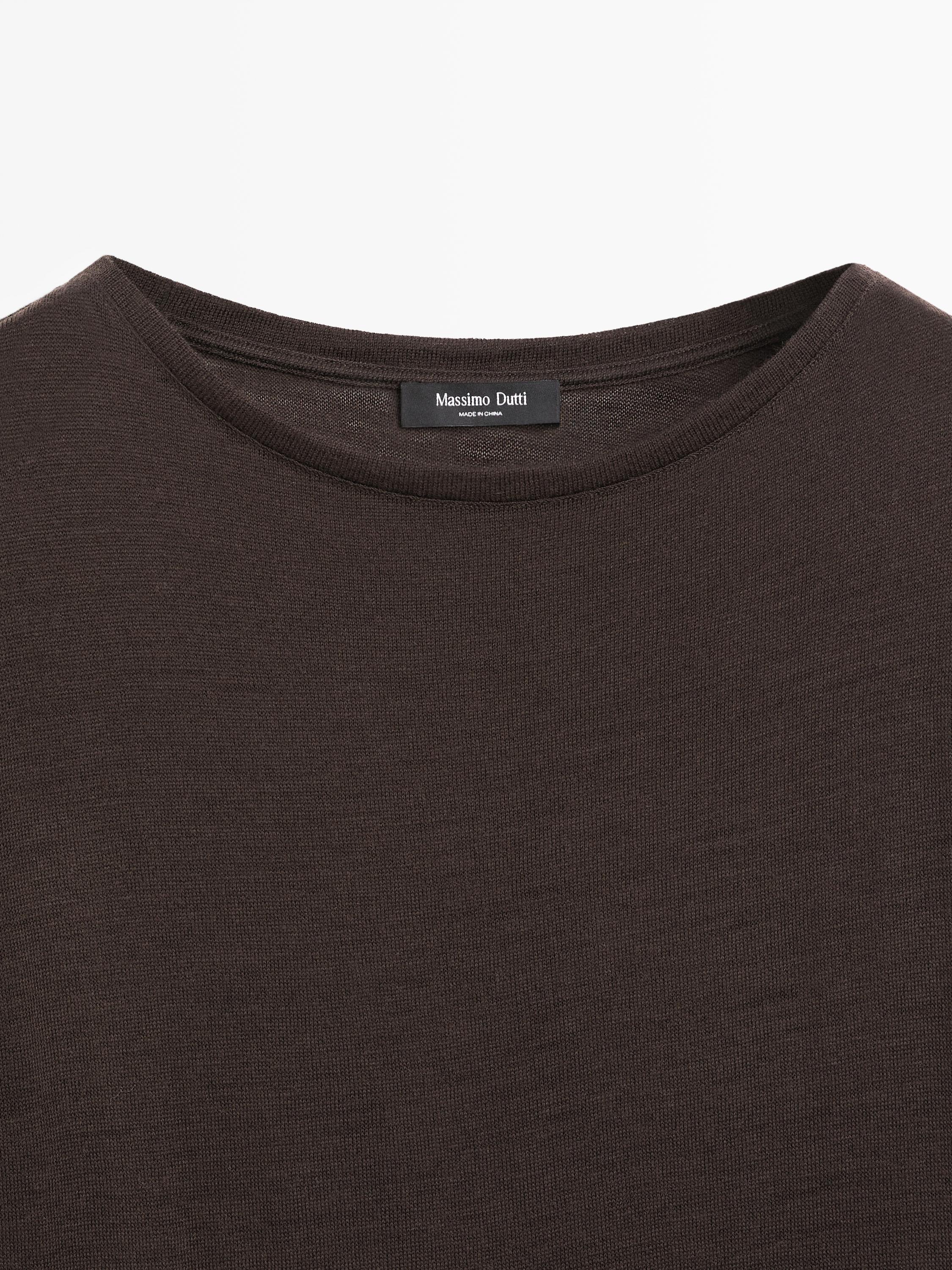 Draped wool blend top with batwing sleeves