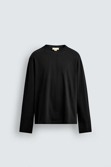 Zara LIMITED EDITION MERCERIZED LONG SLEEVE T-SHIRT - Black