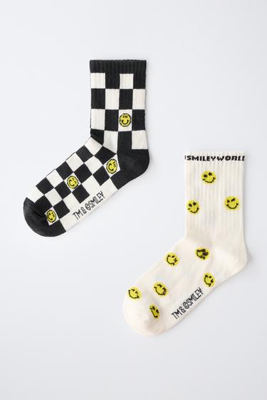 2-PACK OF SMILEYWORLD® CHEQUERBOARD ANKLE SOCKS - Black / White by Zara