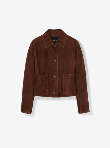 Zara Cropped suede leather-lined jacket with buttons - Brown