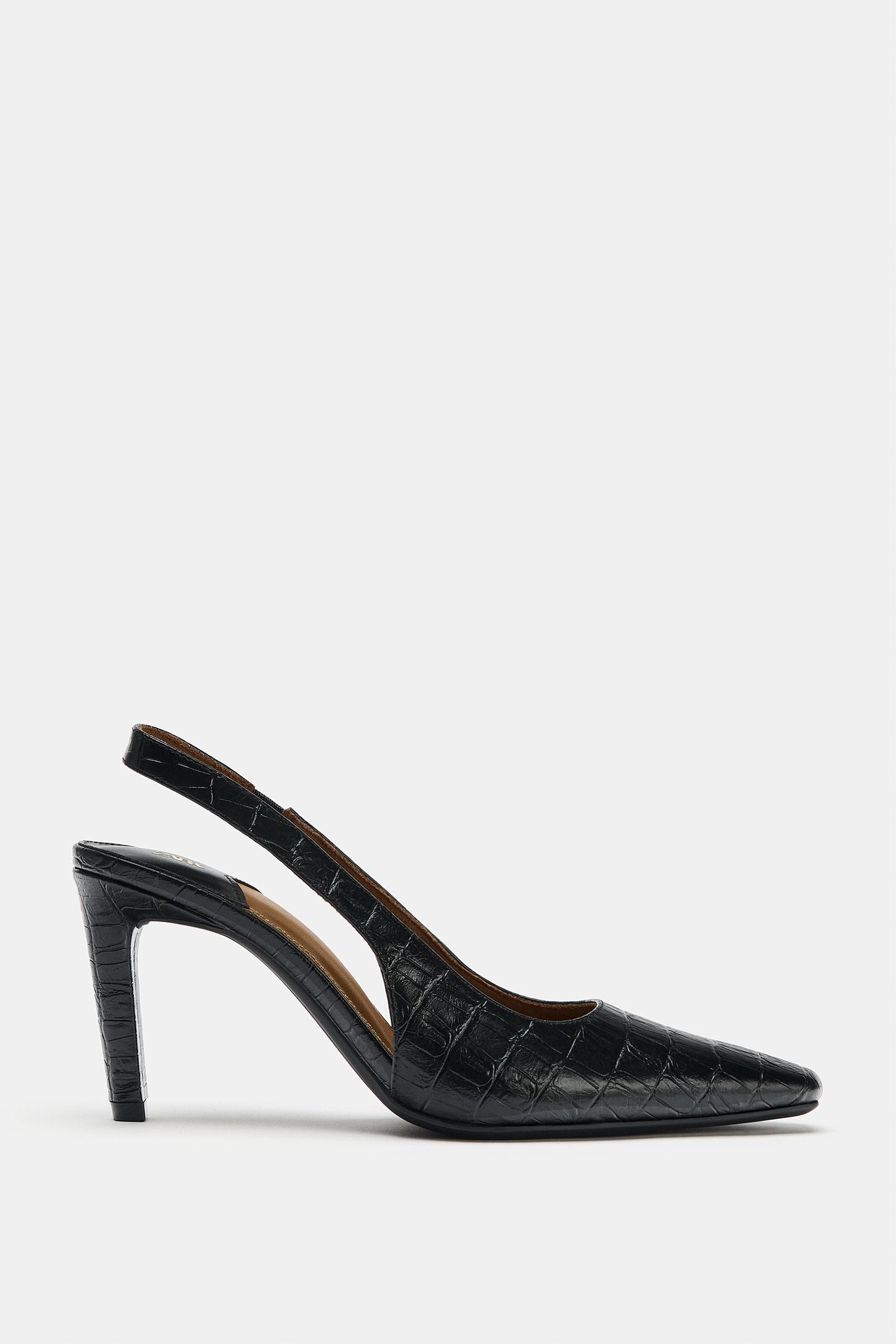 Женские туфли Zara Textured Slingback Heels, цвет: Чёрный — фото 3