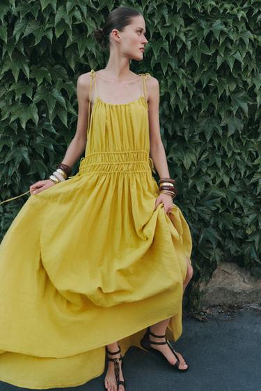 Zara ZW COLLECTION LINEN DRESS - Yellow