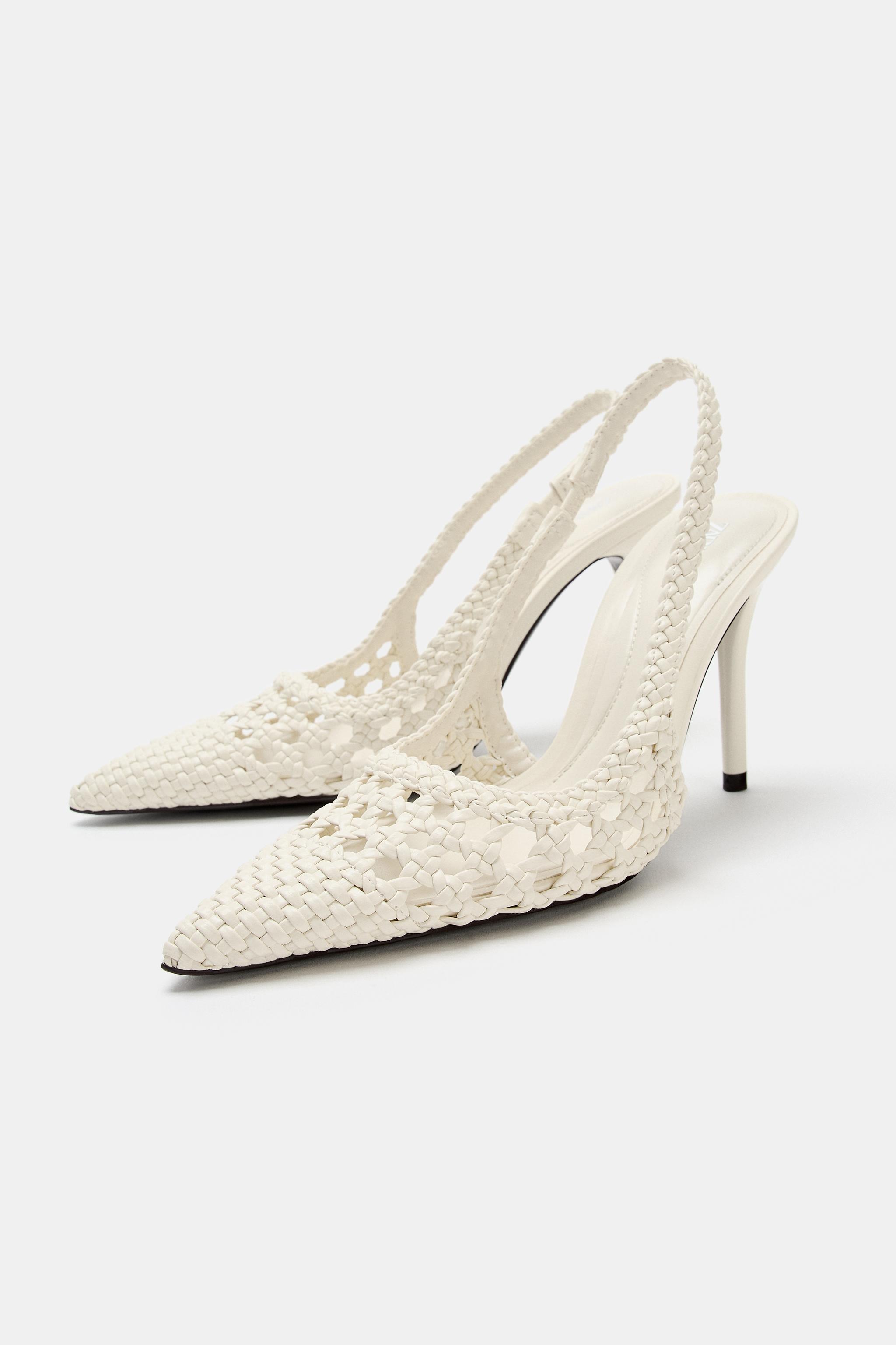 BRAIDED SLINGBACK HEELS — white