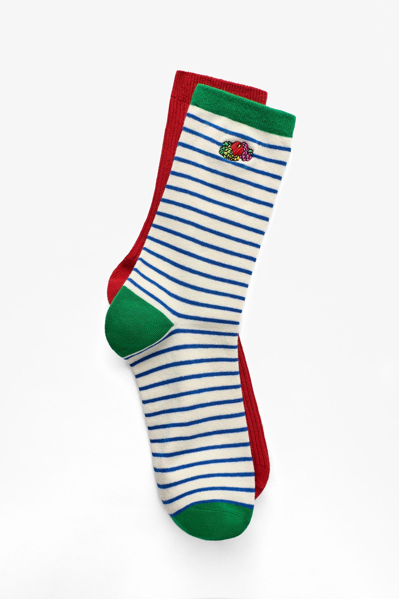 PACK OF 2 SOLID, STRIPED & EMBROIDERED FRUIT OF THE LOOM™ SOCKS — Multicolored