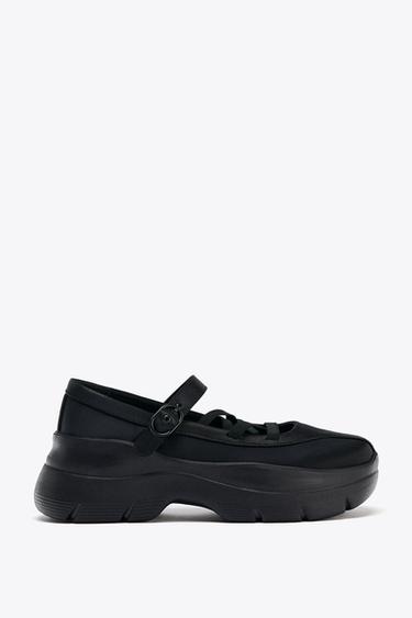 SATIN-FINISH STRAPPY TRAINERS - Black by Zara