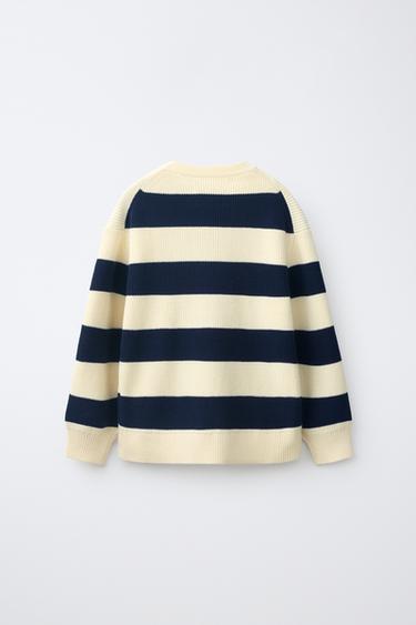 PURL KNIT JUMPER — Ecru / Navy 1