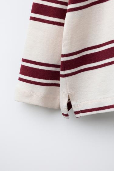 T-SHIRT RAYURES BRODÉ - Bordeaux de Zara - Image 3