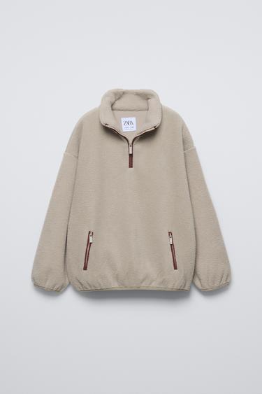 Zara 抓絨內襯連帽運動衫 - 淺駝色