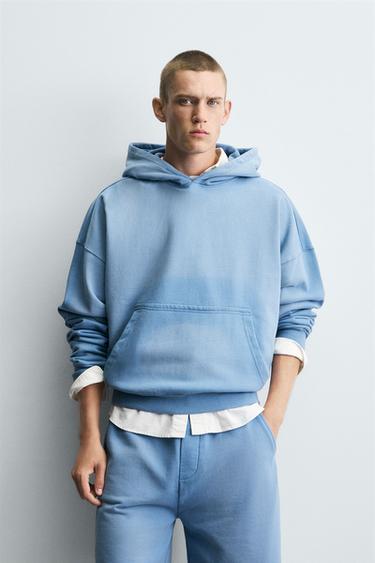 Zara 噴霧水洗連帽運動衫 - 淡藍色