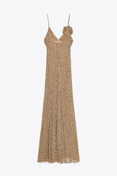 ROBE LONGUE FLEUR À POIS - Marron clair de Zara - Image 5