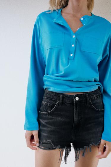 SHORT EN JEAN TRF TAILLE HAUTE DÉCHIRÉ - Noir de Zara
