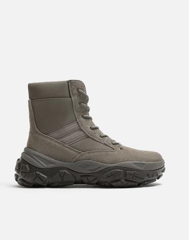 Zara HIGH-TOP SNEAKERS WITH TEXTURED SOLES - Taupe Gray