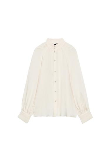 Zara 緞面立領罩衫 - 裸色